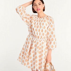 J. Crew White With Orange Floral Smocked Waist Mini Dress Size Medium